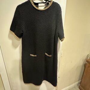 Tory Burch Black Midi Dress with Gold Accents